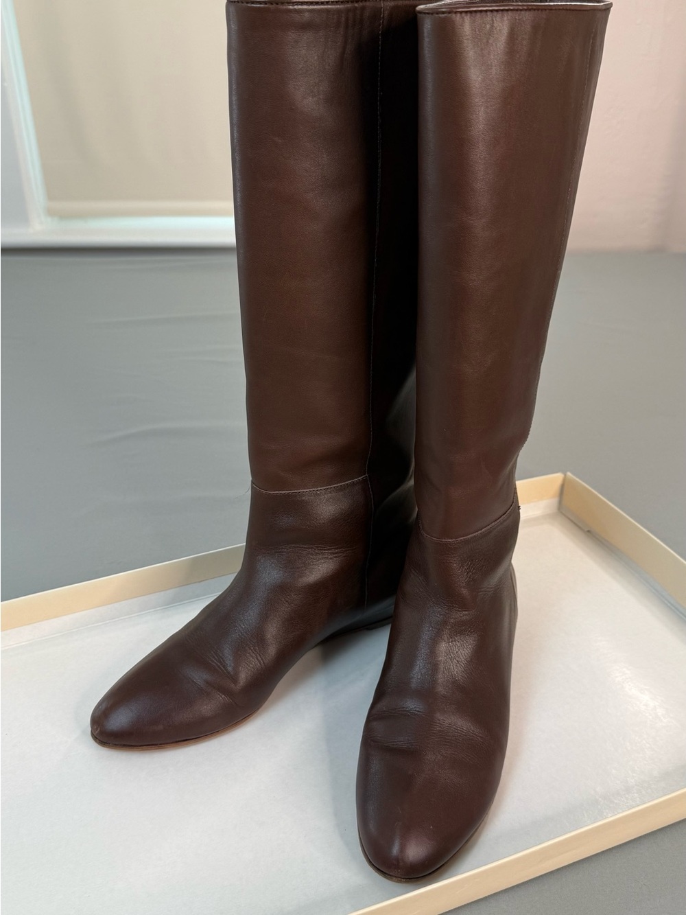Loeffler Randall Matilde Tall Leather Boots Chestnut Brown Size 9